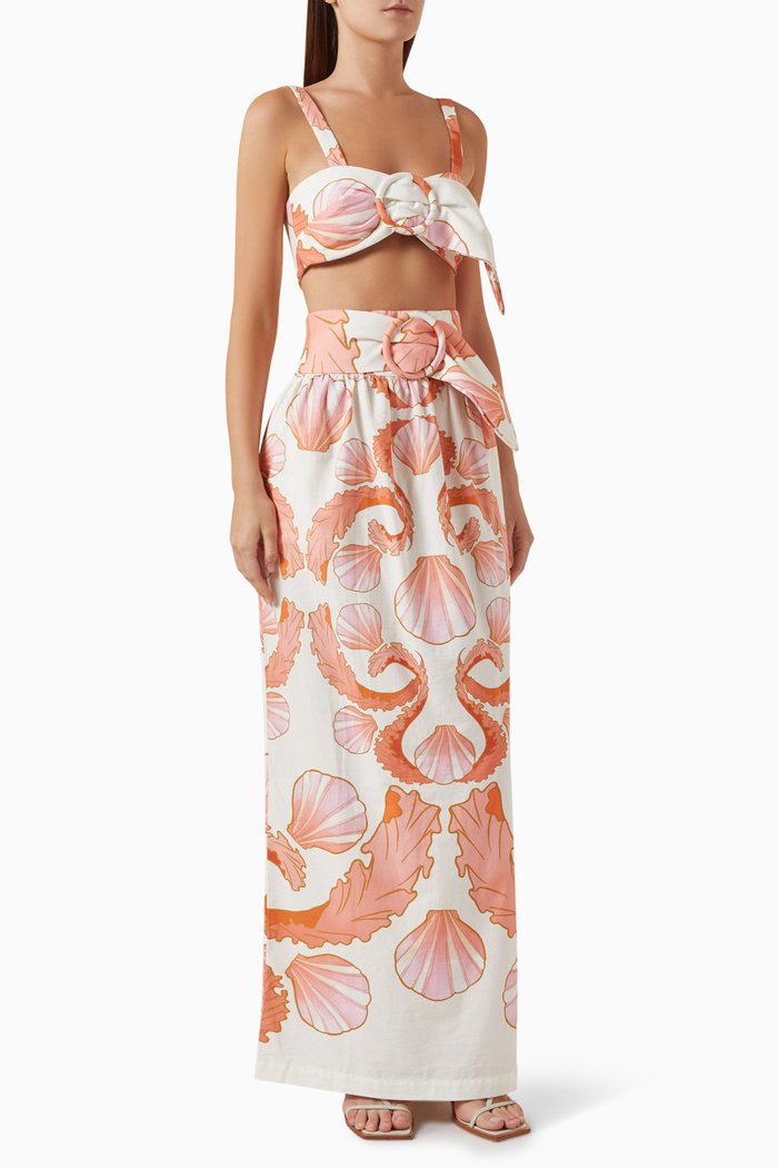 

Seashell Top & Maxi Skirt Set in Cotton, Neutral