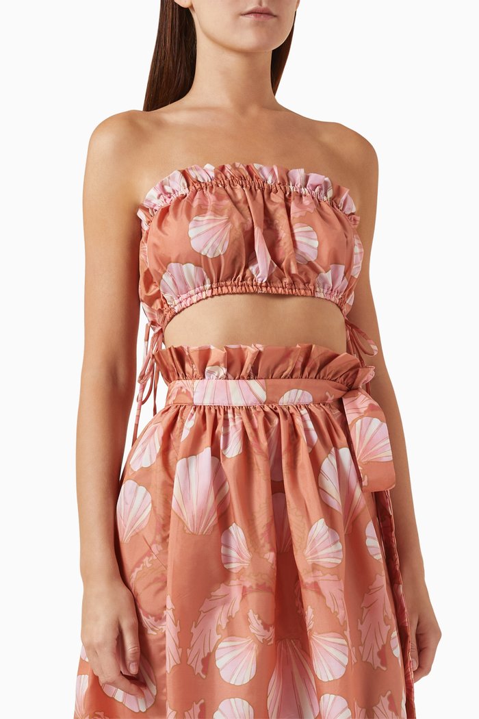 Seashell Frilled Crop Top, Orange