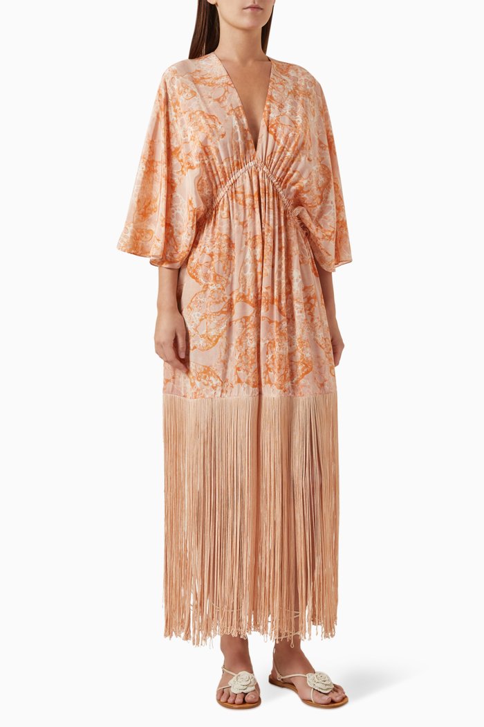 

Bulles De Mer Long Dress in Silk, Orange