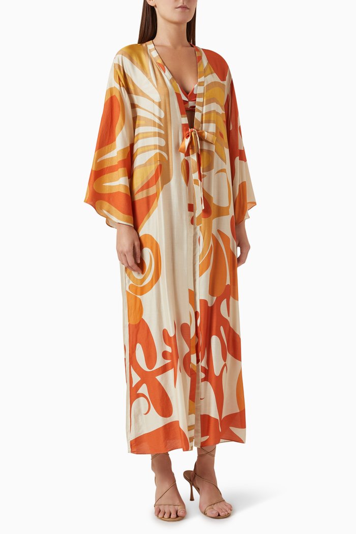 

Algae Long Robe in Viscose-silk Blend, Orange