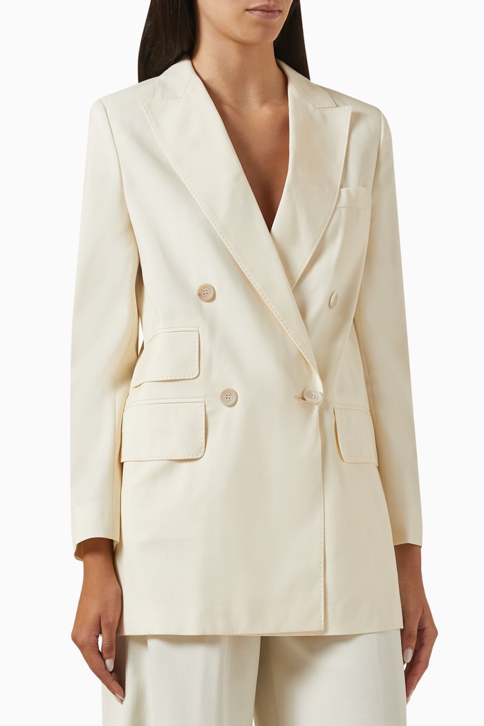 

Elegia Double-breasted Jacket in Wool-canvas, White