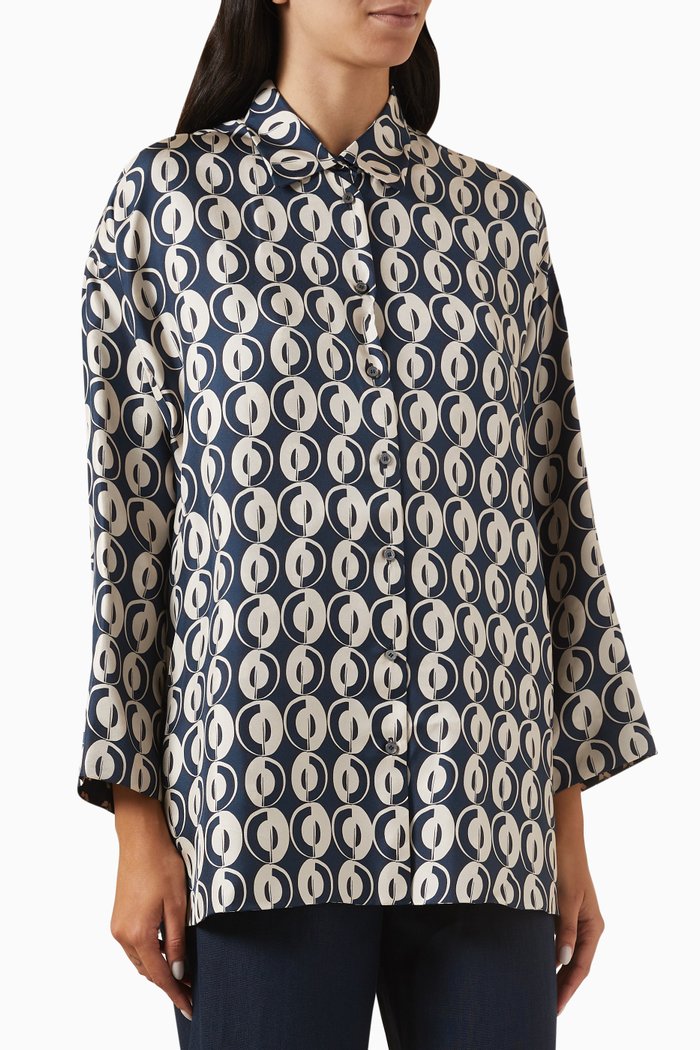 

Timeshirt Printed Shirt in Silk, Blue