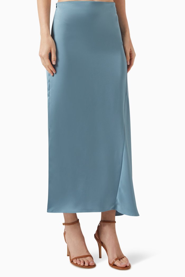 

Aia Maxi Skirt in Technical Satin, Blue