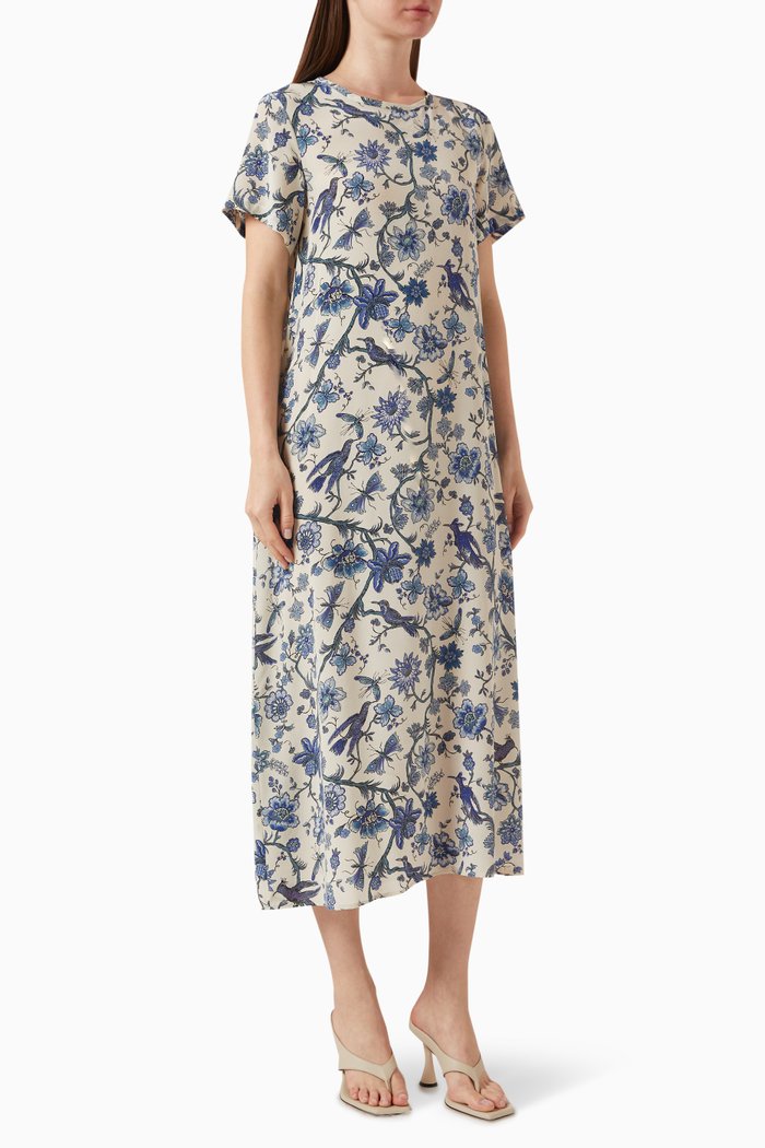

Revere Midi Dress in Silk Crepe de Chine, Blue