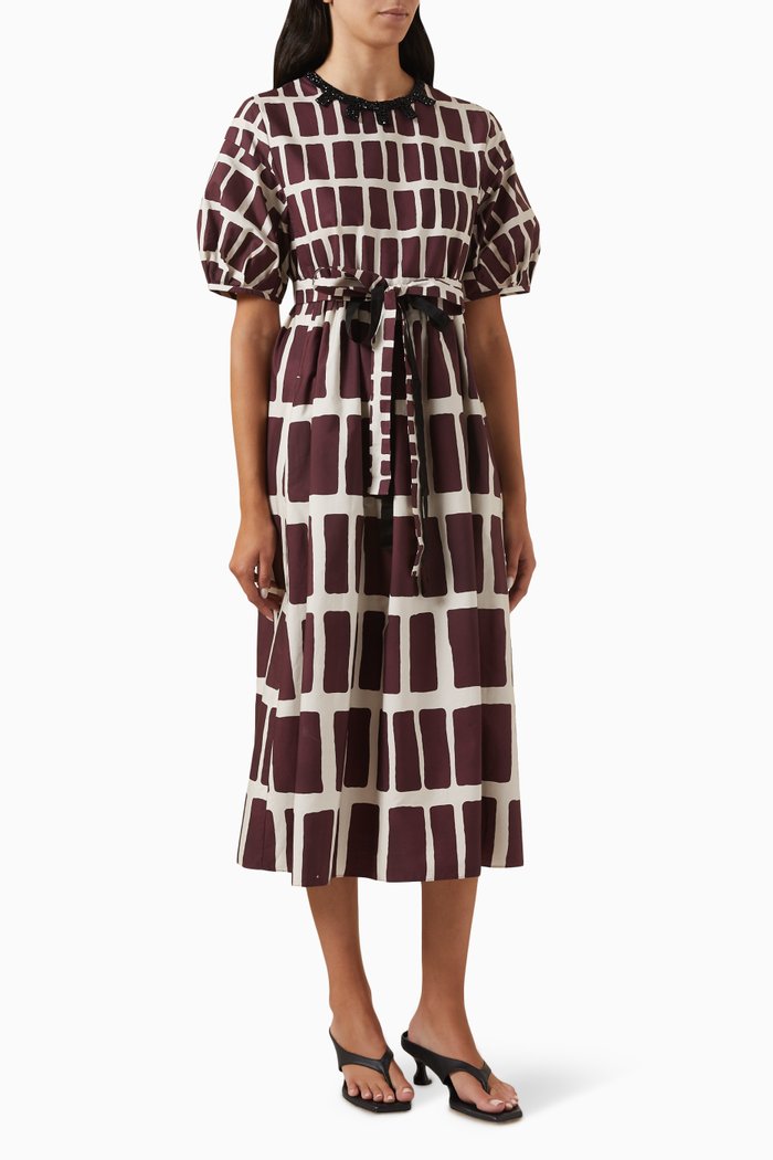 

Nerina Printed Midi Dress in Cotton-poplin, Burgundy