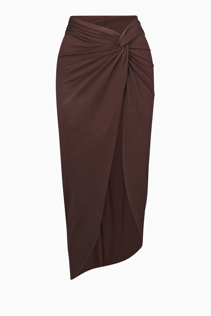 

Sarong Midi Skirt in Stretch Recycled-nylon, Brown