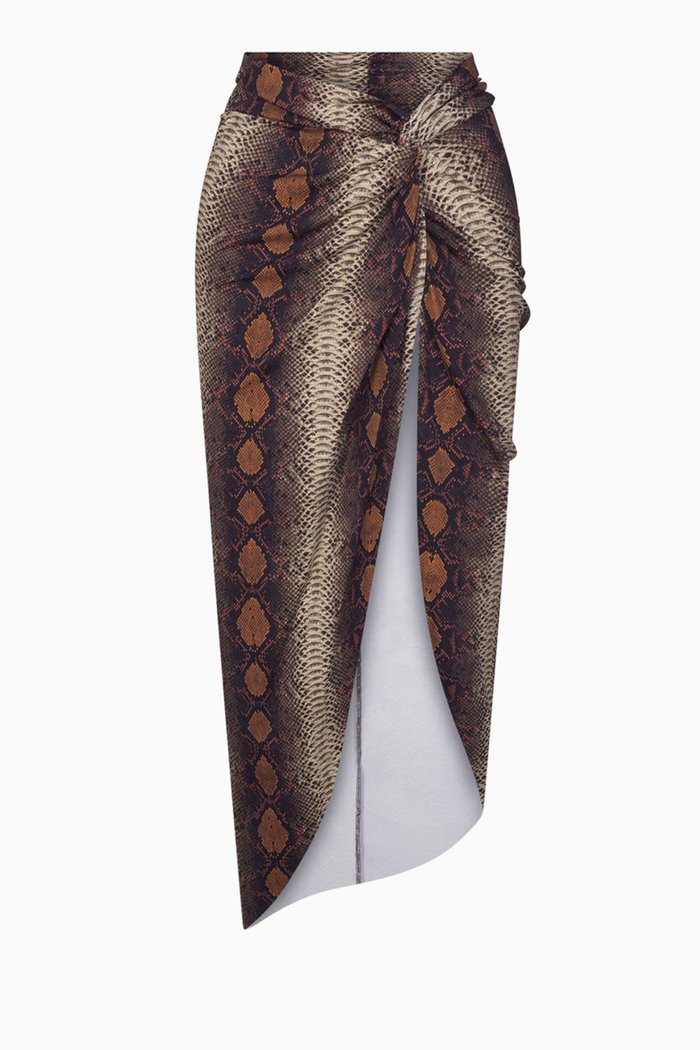 

Sarong Midi Skirt in Stretch Recycled-nylon, Brown