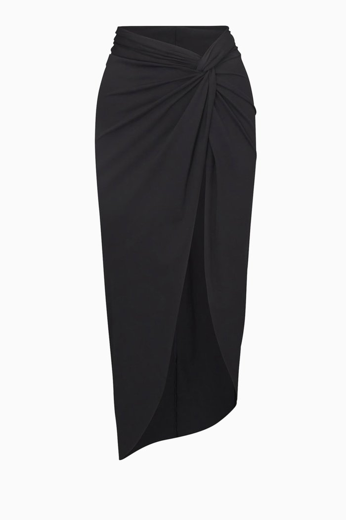 

Sarong Midi Skirt in Stretch Recycled-nylon, Black