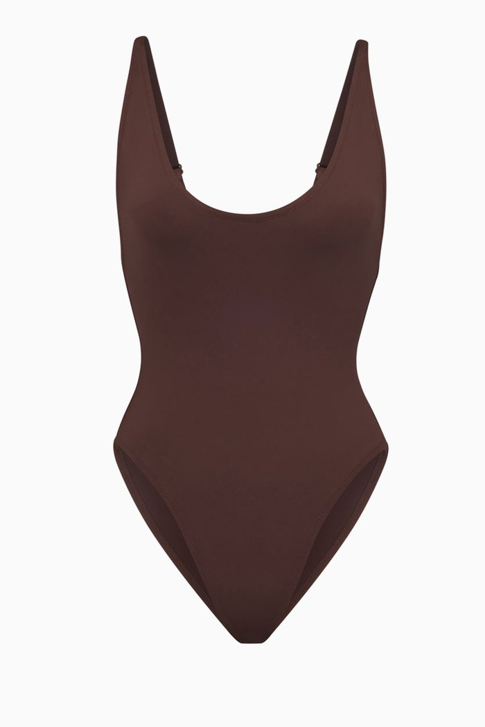 

Scoop-neck One-piece Swimsuit, Brown