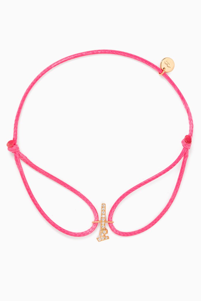 

Diamond Arabic Initial Letter 'Hamza' Thread Bracelet in 18kt White Gold, Pink