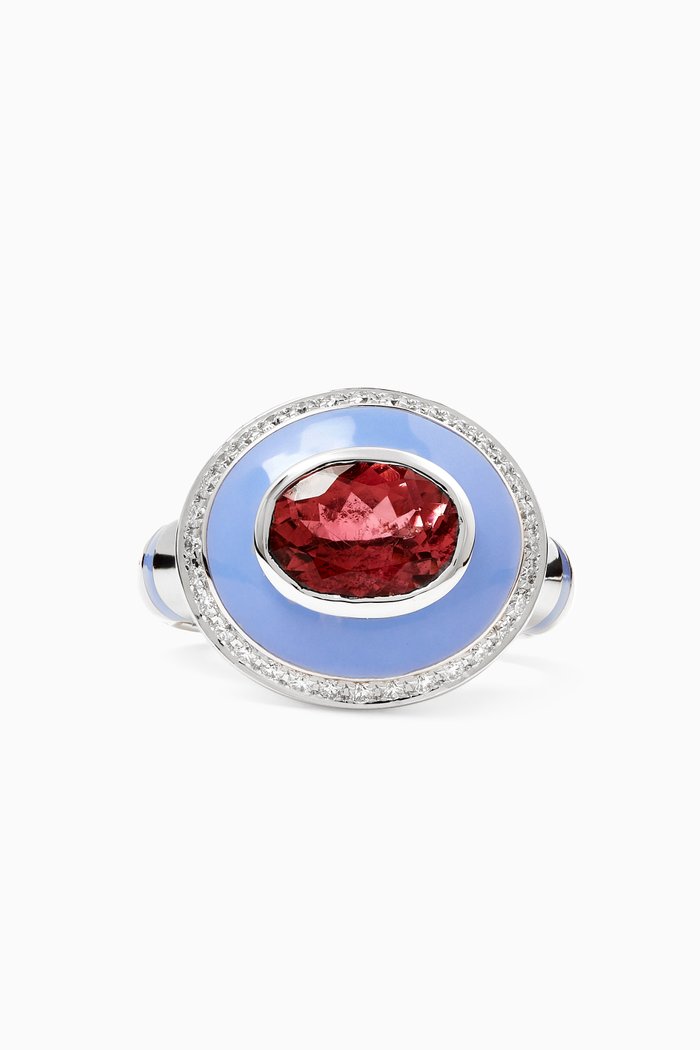 Diamond & Sapphire Candy Ring in 18kt White Gold, Silver