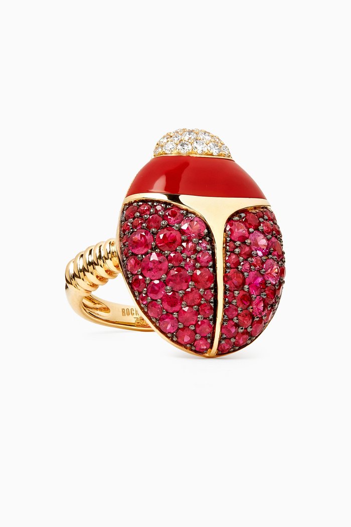 

Scarab Diamond & Ruby Ring in 18kt Yellow Gold
