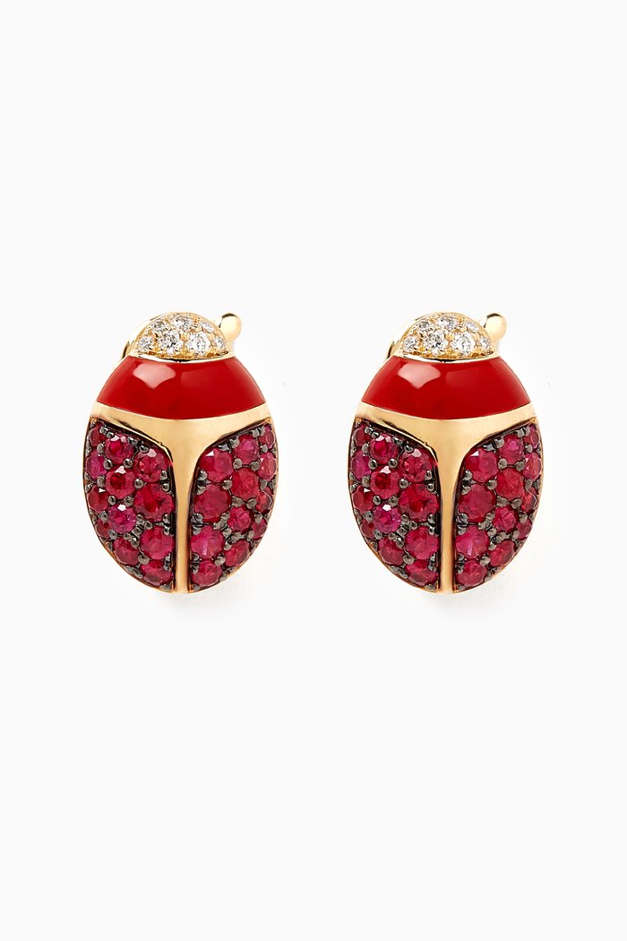 

Scarab Diamond & Ruby Earrings in 18kt Yellow Gold