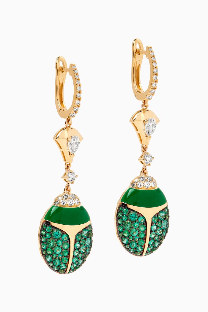 

Scarab Diamond & Emerald Drop Earrings in 18kt Yellow Gold