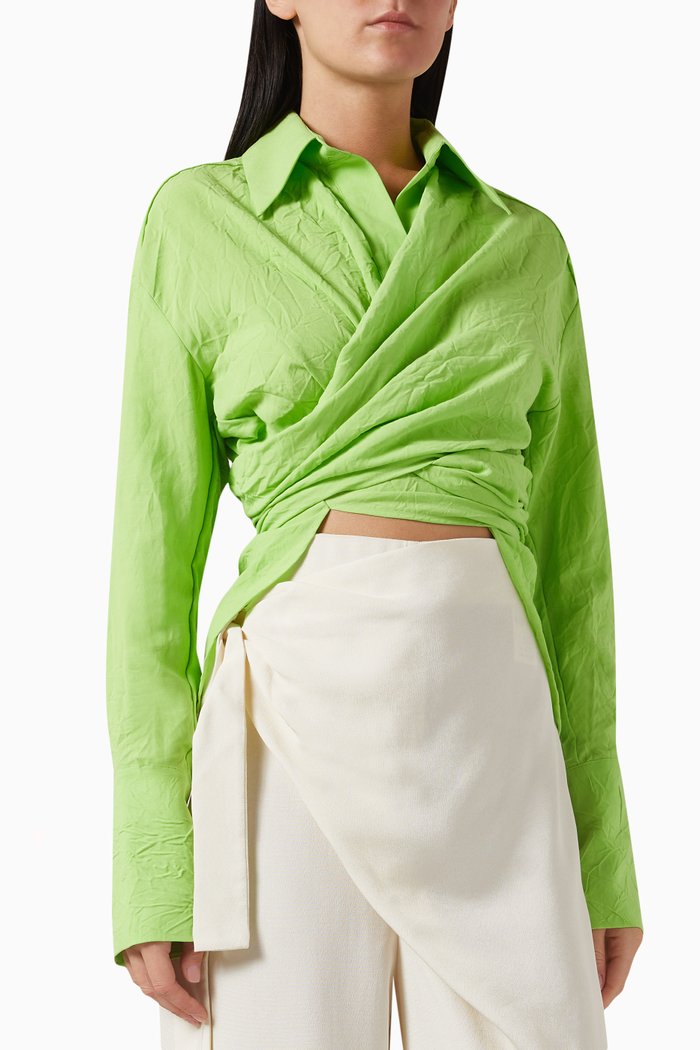 

Sabinas Wrap Top in Linen Blend, Green