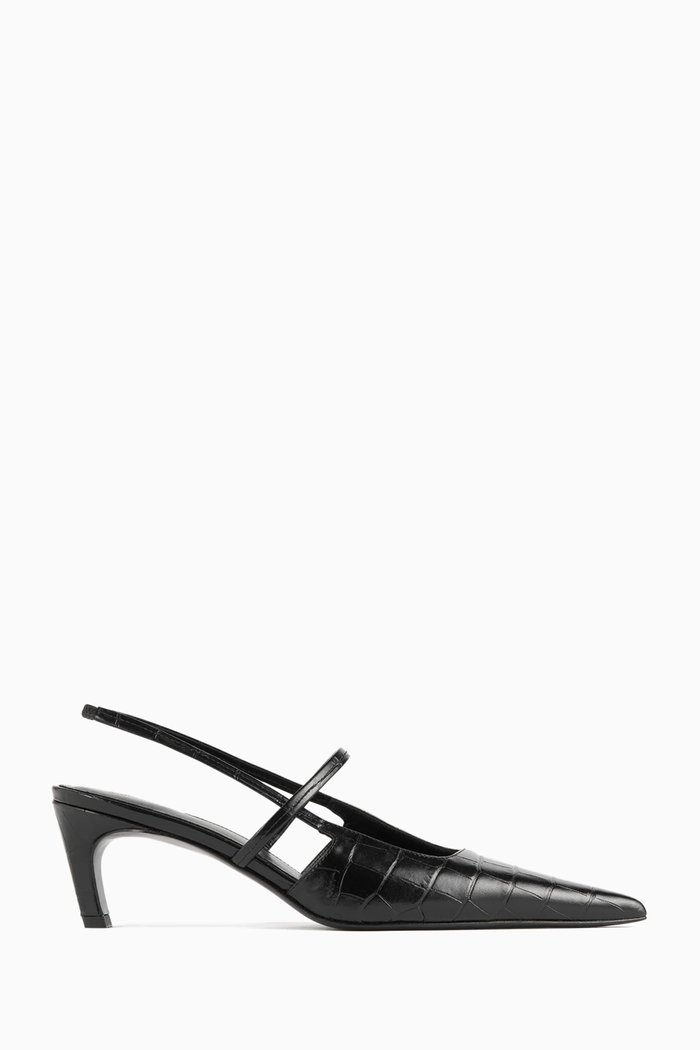 

Sharp Slingback Heels in Croc-embossed Leather, Black