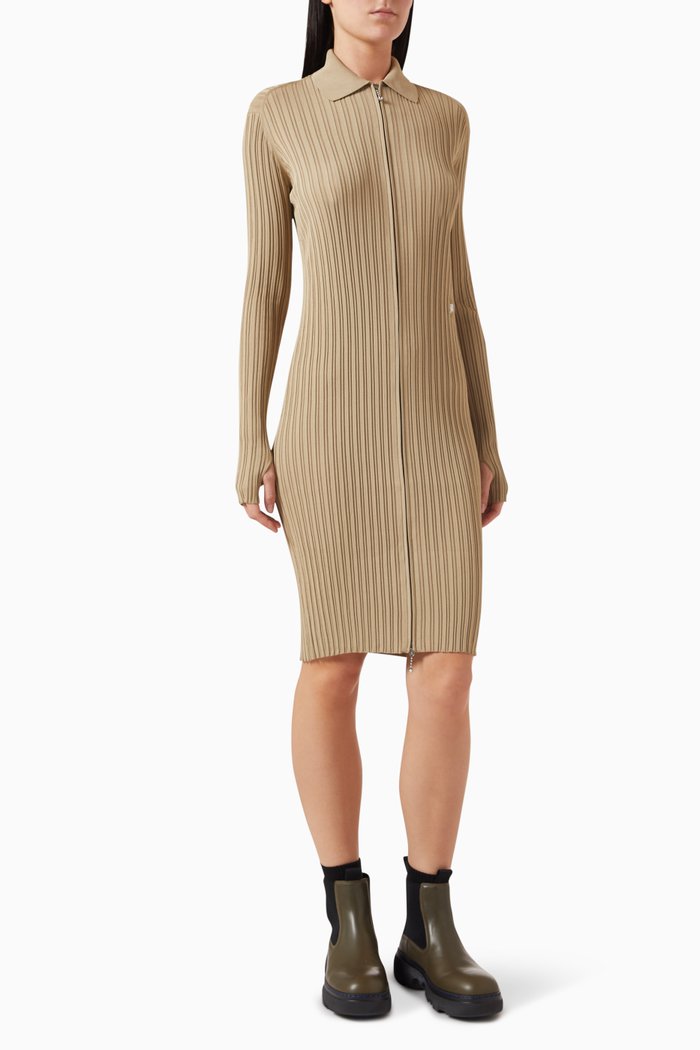 

Rib Knit Midi Dress in Nylon Blend, Neutral