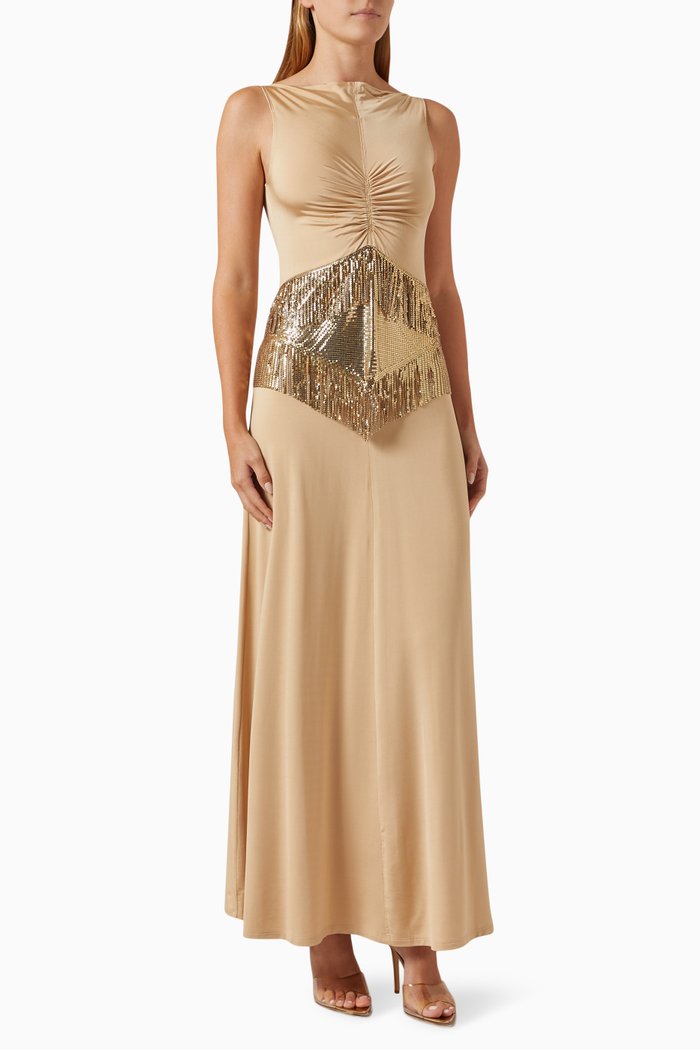 Embellished Maxi Dress in Stretch Viscose, Neutral