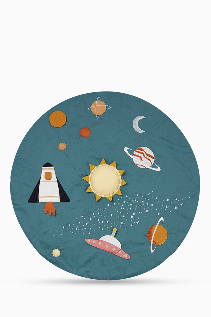 

Planetary Activity Blanket in Organic Cotton, Blue