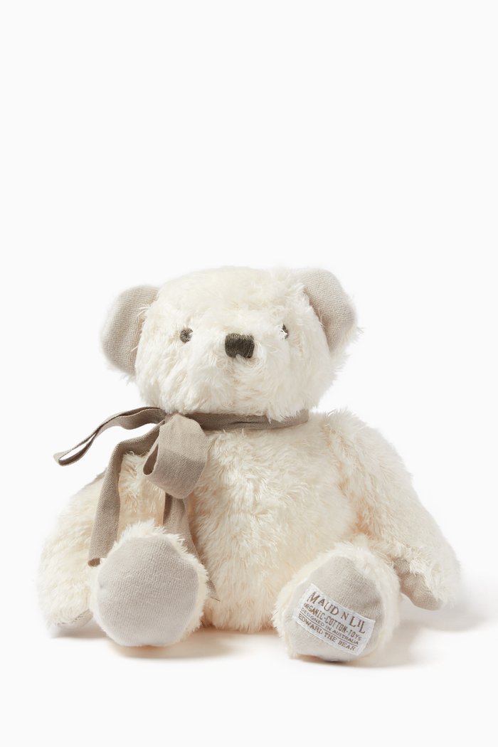 Fluffy Teddy Bear Toy in Organic Cotton, White