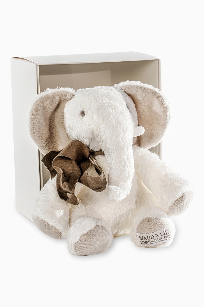 

Fluffy Elephant Plush Toy in Organic Cotton, White