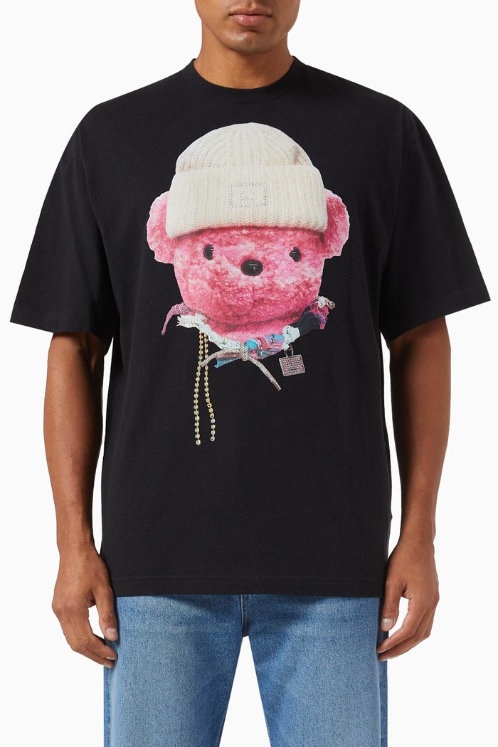 

Teddy Bear Printed T-shirt in Cotton, Black