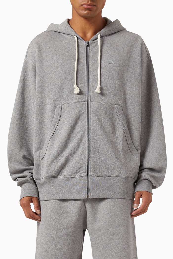 

Hooded Zip Sweater in Cotton Fleece, Grey