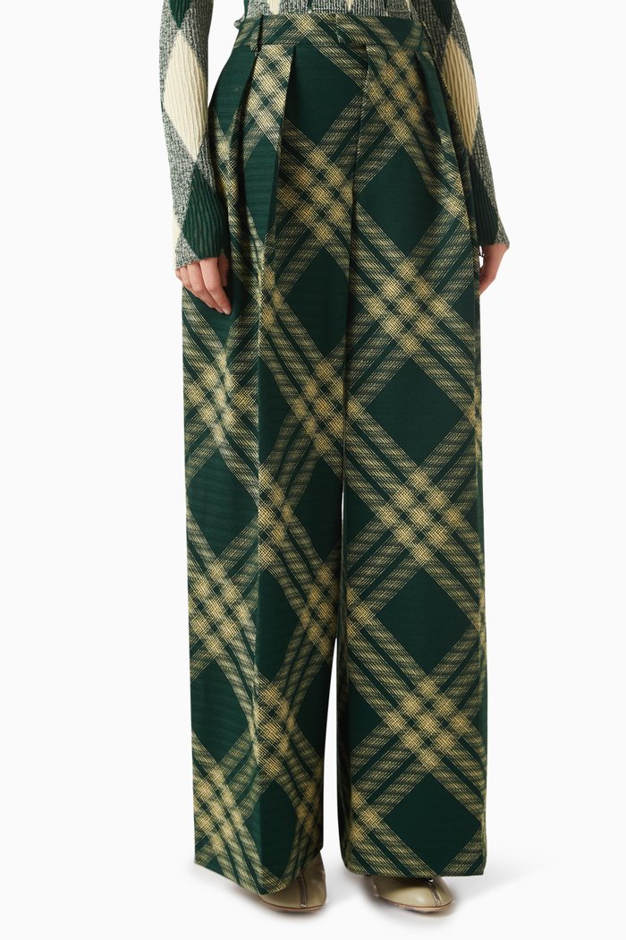 

Check-print Palazzo Pants in Wool, Green