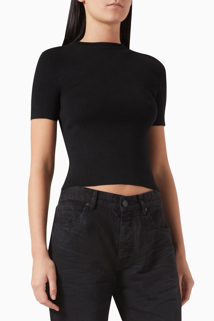 

BB Cropped Knit Top in Wool, Black