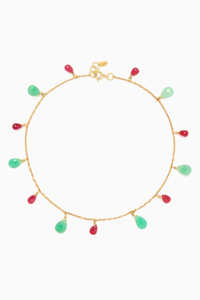 

Sapphire & Chrysoprase Drops Anklet in 18kt Gold