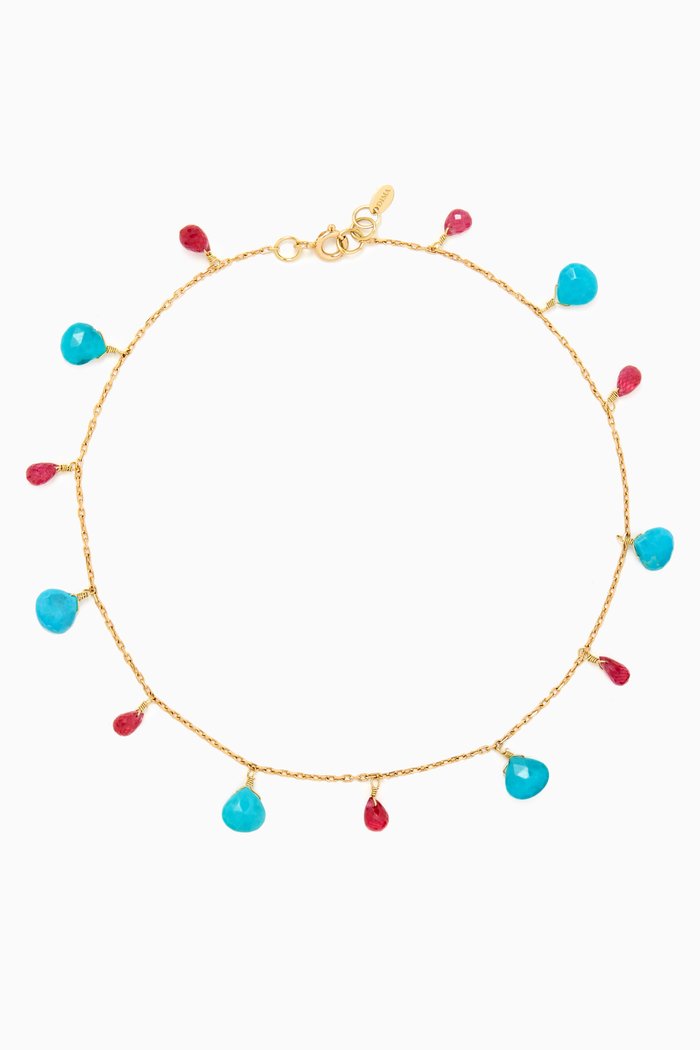 

Sapphire & Turquoise Drops Anklet in 18kt Gold