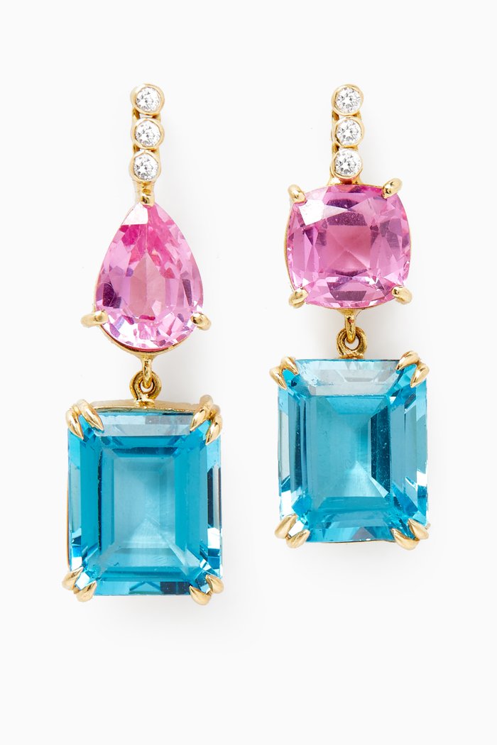 

Mismatched Geometric Topaz & Diamond Earrings in 18kt Gold