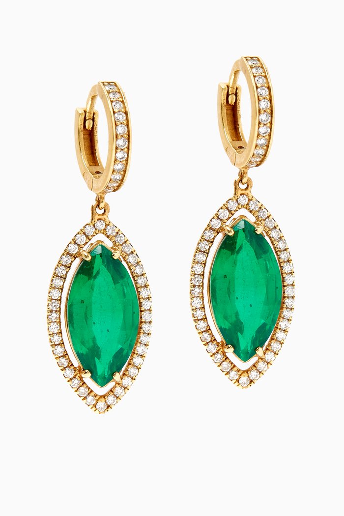 

Marquise-cut Emerald & Diamond Earrings in 18kt Gold