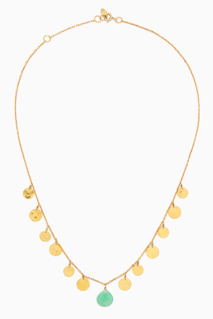 

Hammered Coin & Chrysoprase Necklace in 18kt Gold