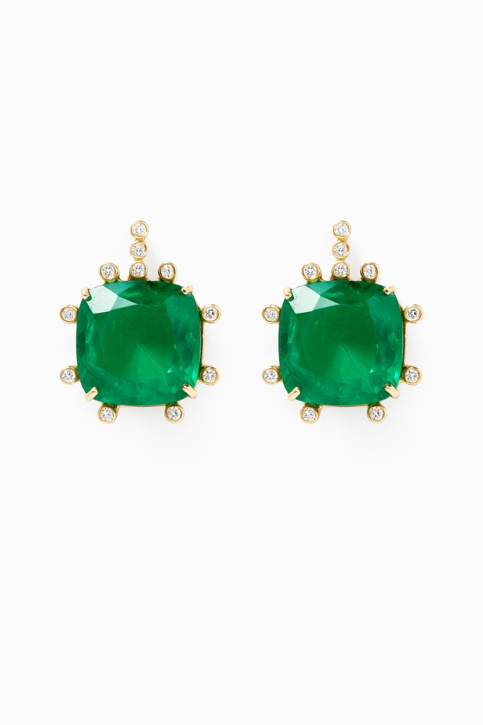 

Cushion-cut Emerald & Diamond Earrings in 18kt Gold