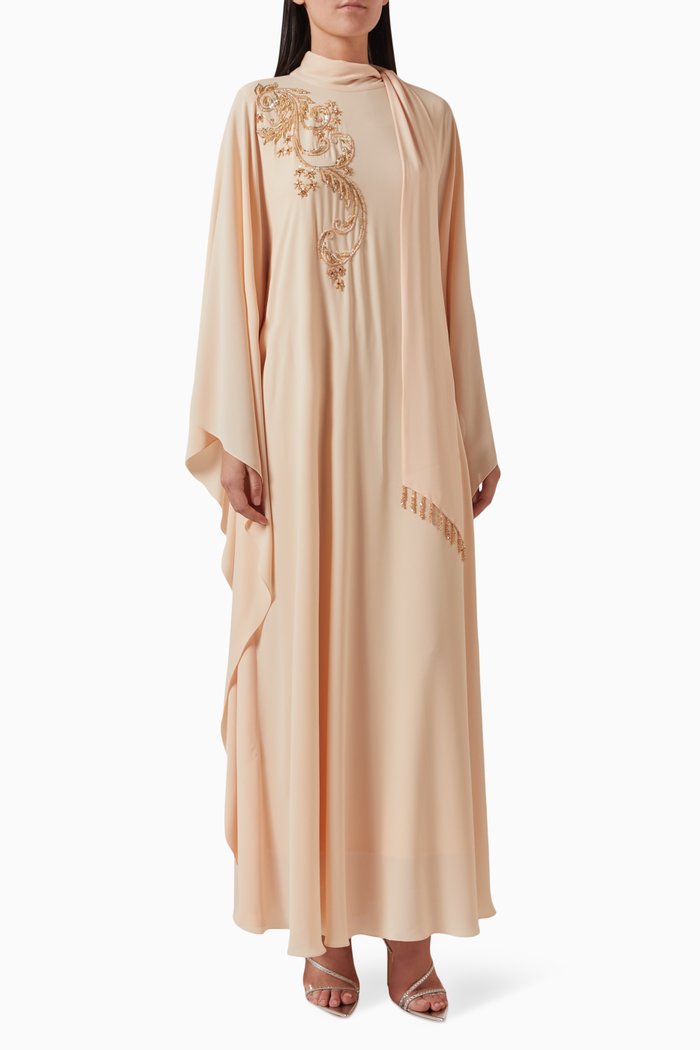 

Neck Scarf Embellished Kaftan, Orange