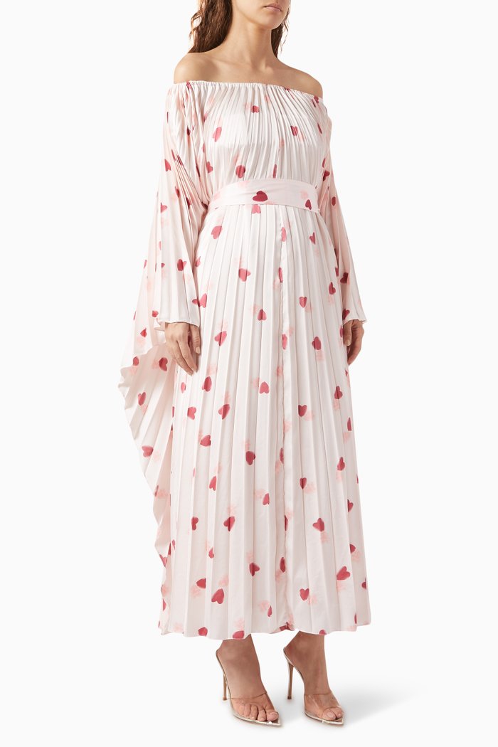 

Heart-print Pleated Dress in Silk, Pink