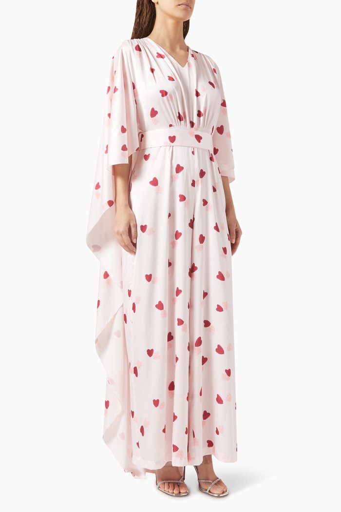 

Heart-print Cape Jumpsuit in Silk, Pink
