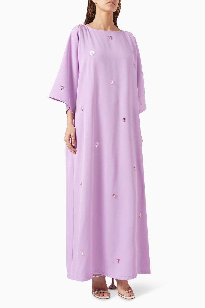 

Bead-embellished Kaftan in Crepe, Purple