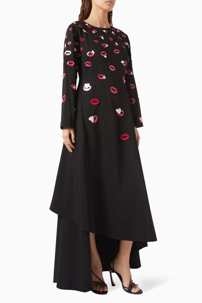 

Lips & Heart Dress in Crepe, Black