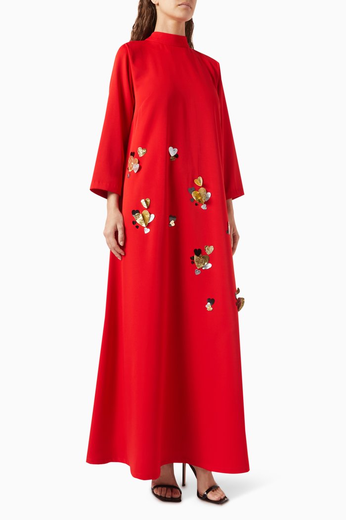 

3D Heart-embellished Dress in Crepe, Red