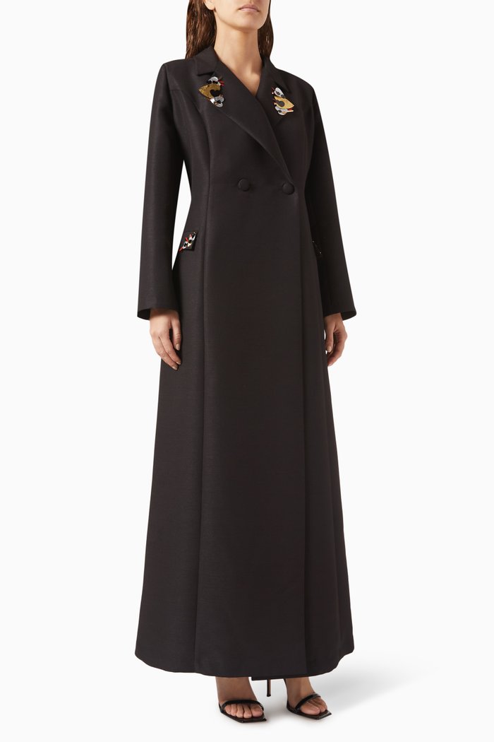 

Blazer-style Embellished Abaya, Black