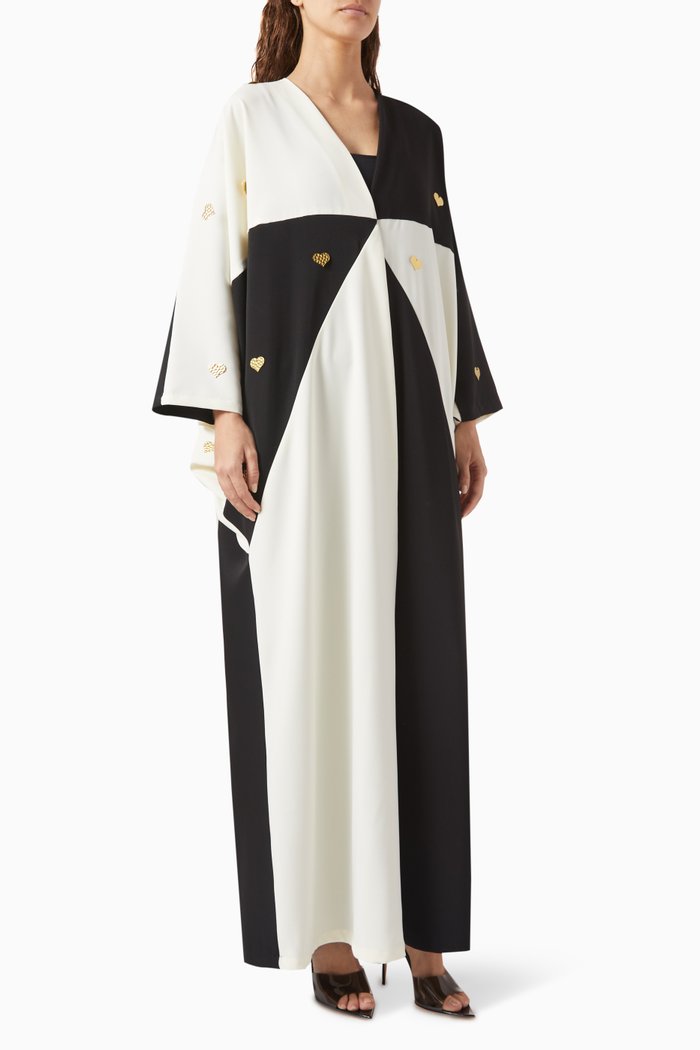 

Two-tone Embellished Abaya in Crepe, Multicolour