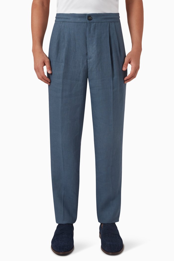 

Straight-leg Pants in Linen Canvas, Blue