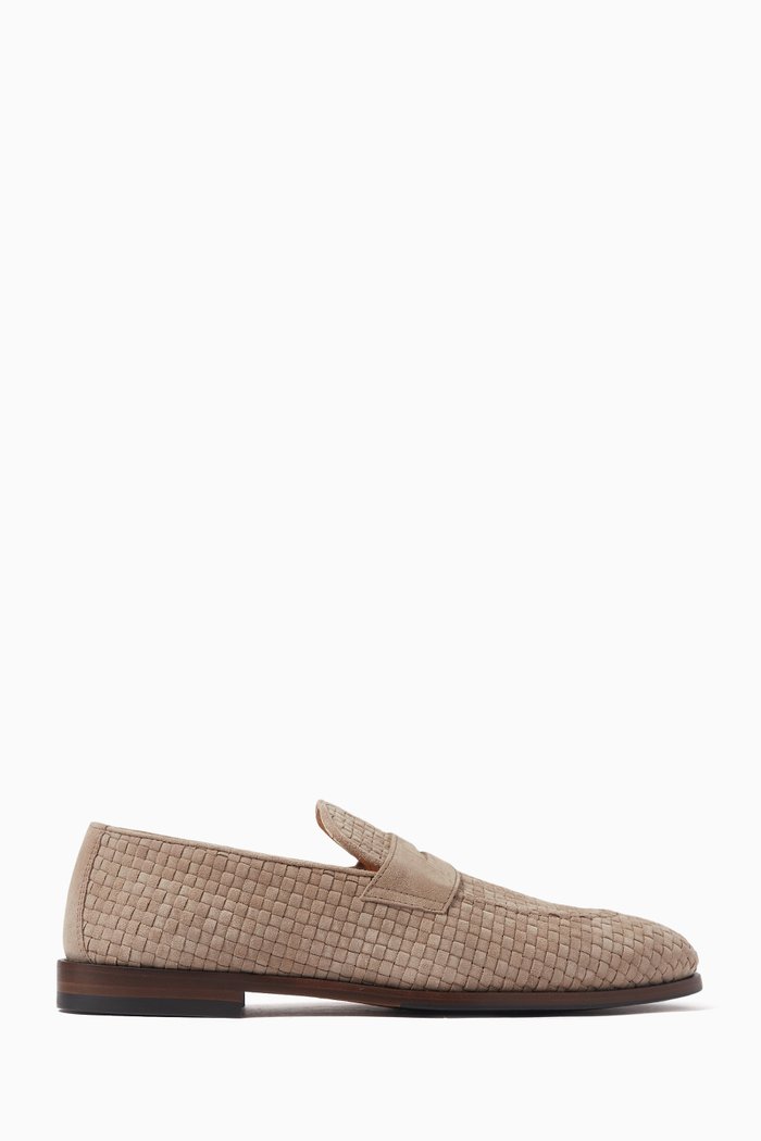 

Penny Loafers in Woven Calf Leather, Neutral
