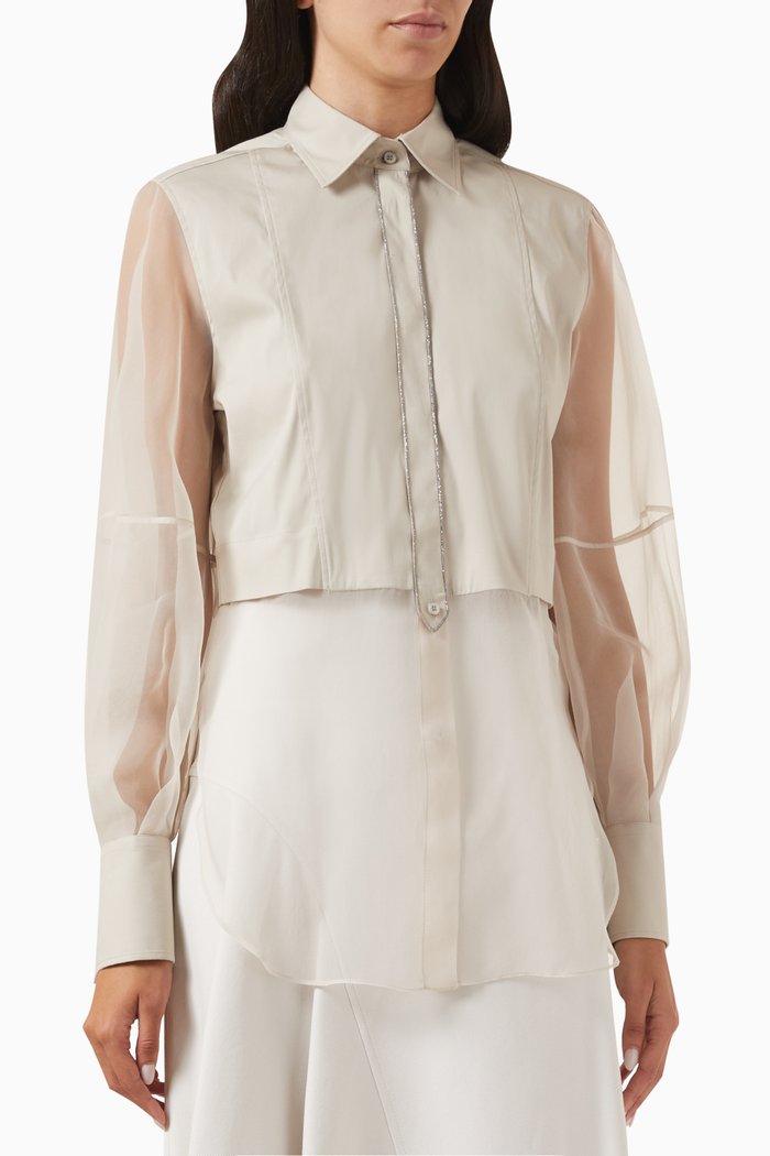 

Monili-trim Shirt in Cotton & Silk-blend, Brown