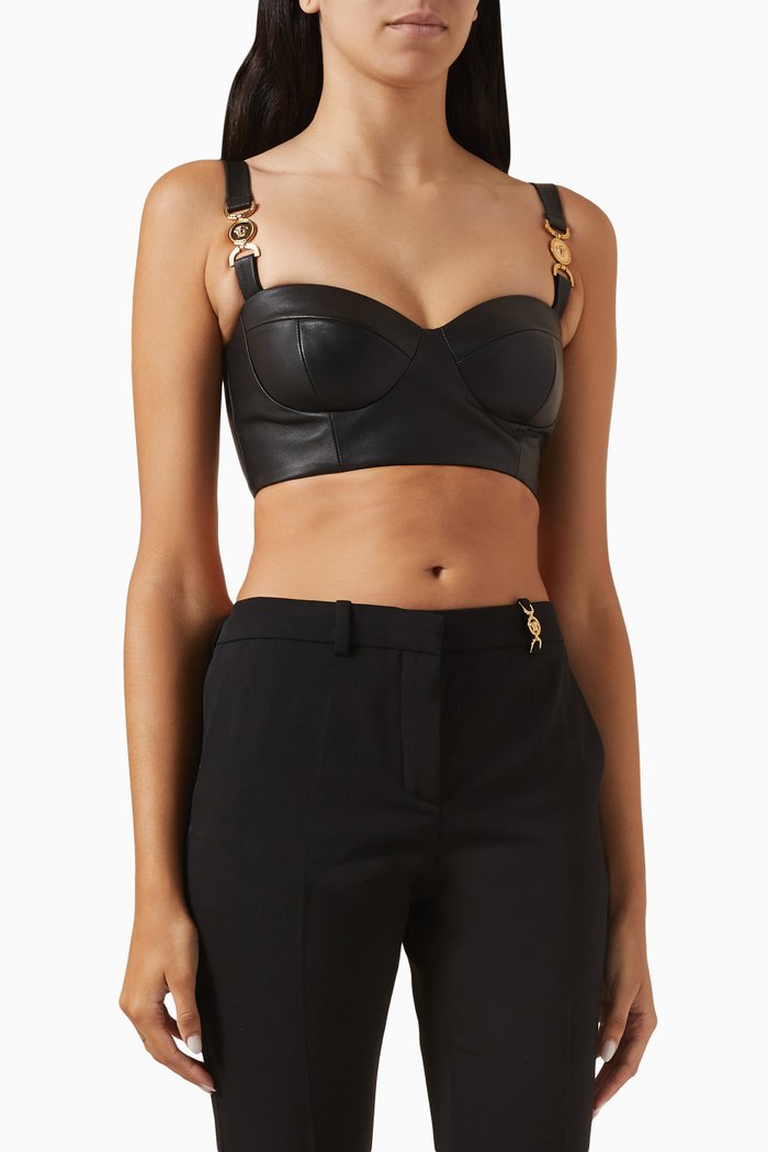 

Medusa '95 Crop Bustier Top in Leather, Black