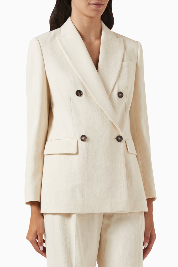 

Double-breasted Blazer in Cotton-blend, Neutral