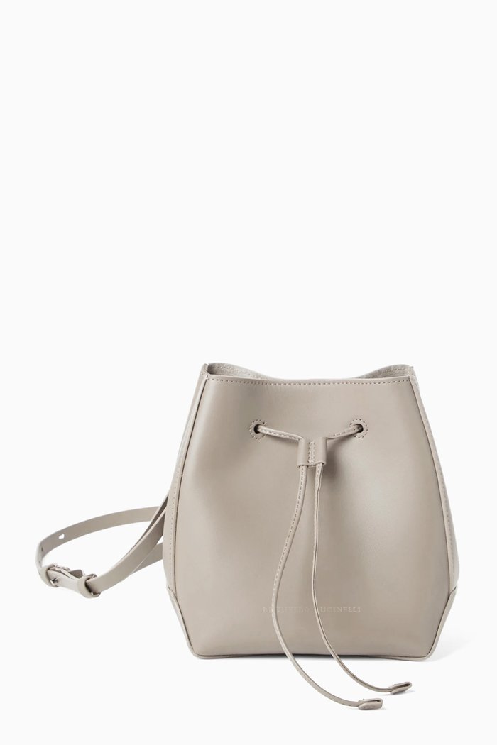 

Monili Bucket Bag in Calfskin Leather, Grey