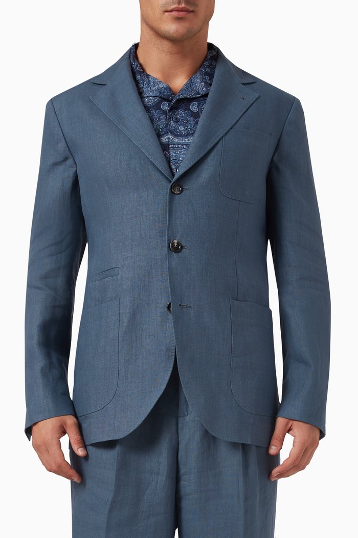 

Deconstructed Blazer in Linen, Blue